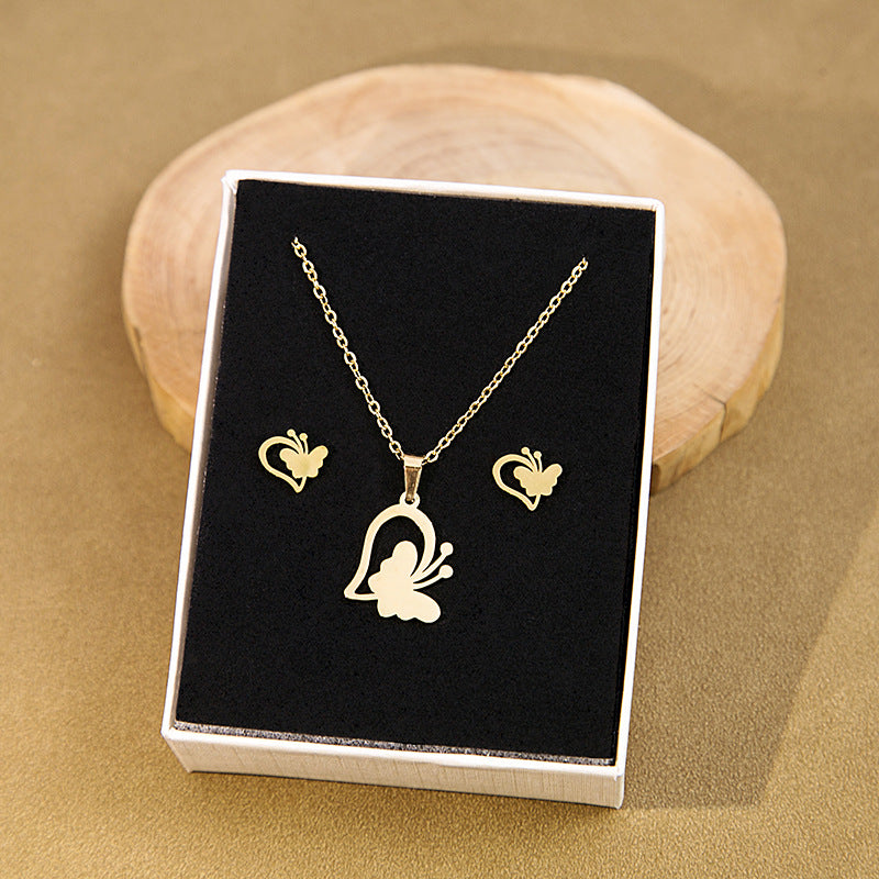 Wholesale Stainless Steel Geometric Cross Earrings Necklace Set